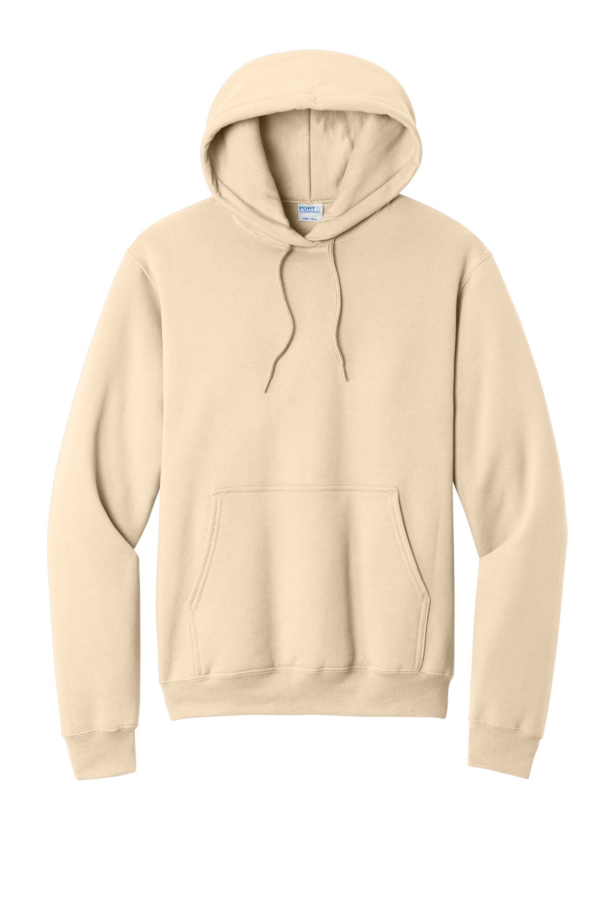 Front View of Creme Port & Co Core Fleece Pullover Hooded Sweatshirt. PC78H