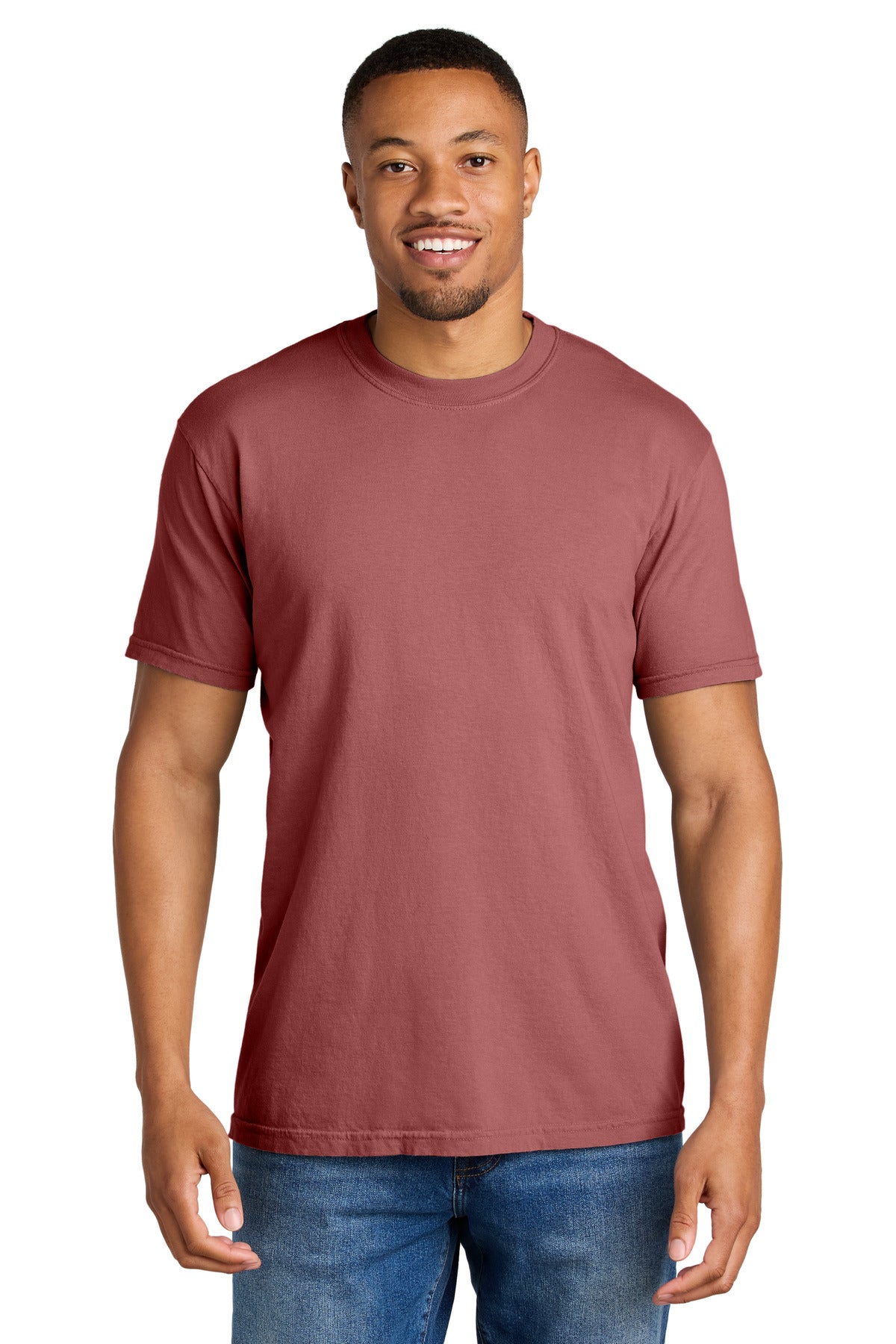 Front View of Crimson COMFORT COLORS Heavyweight Ring Spun Tee. 1717