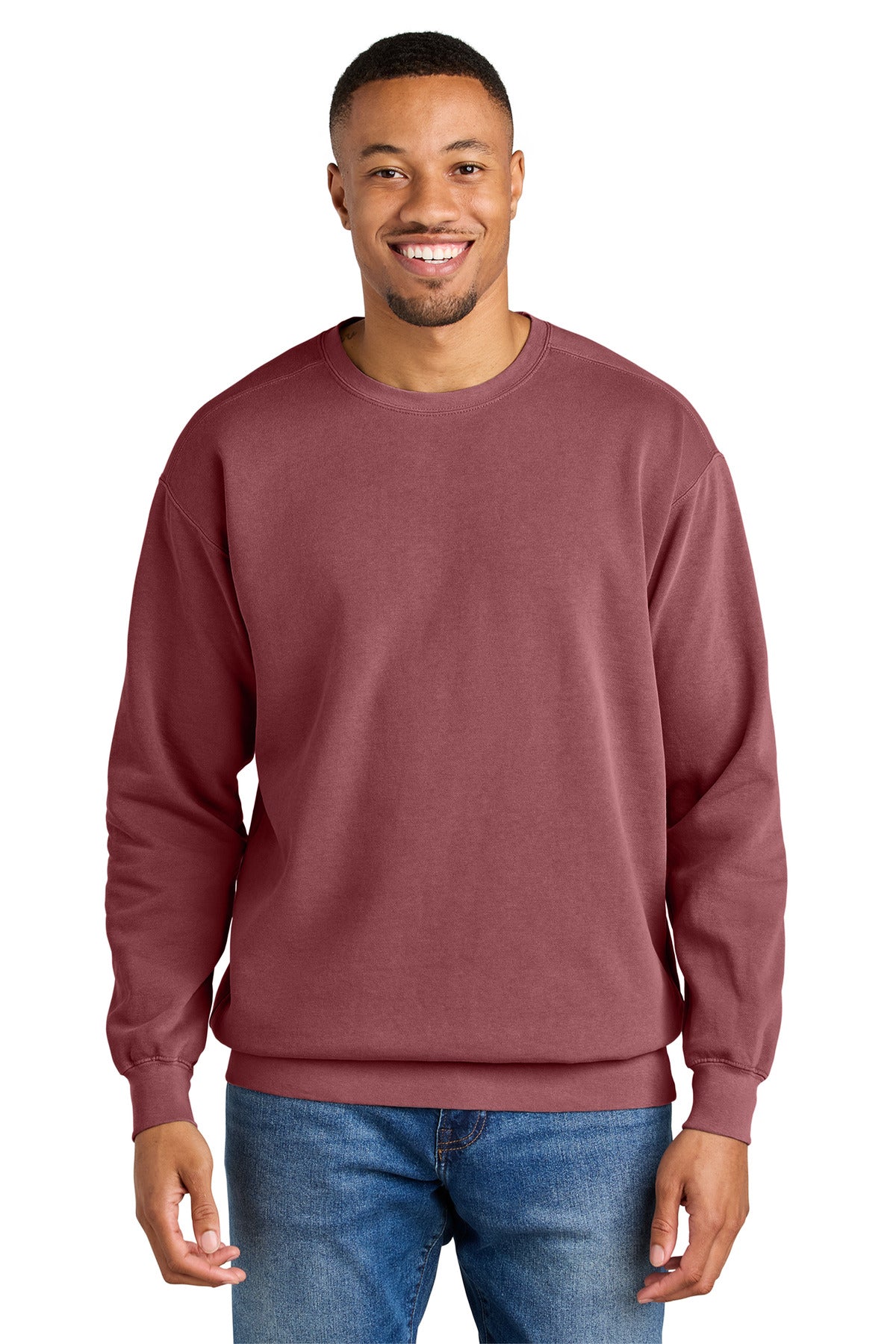 Front View of Crimson COMFORT COLORS Ring Spun Crewneck Sweatshirt. 1566
