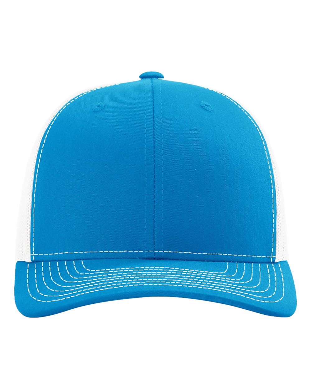 Front View of Cyan/ White Snapback Trucker Cap - 112