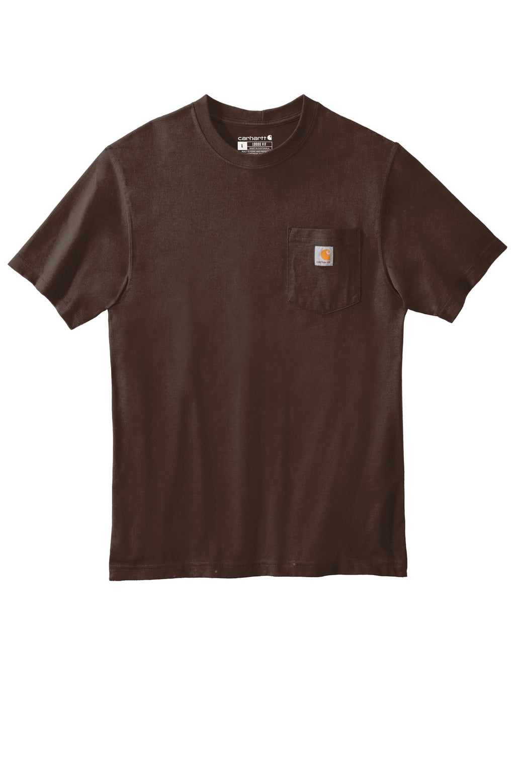 Front View of Dark Brown Carhartt Workwear Pocket Short Sleeve T-Shirt. CTK87
