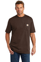 Front View of Dark Brown Carhartt Workwear Pocket Short Sleeve T-Shirt. CTK87