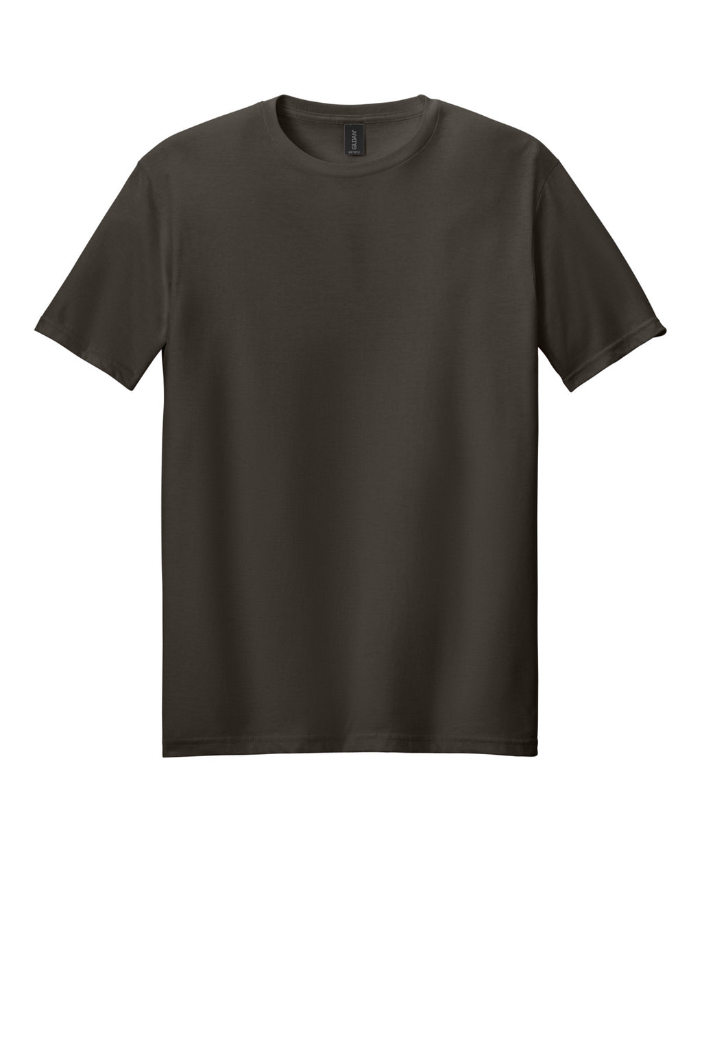 Front View of Dark Chocolate Gildan Softstyle T-Shirt. 64000