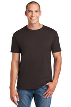 Front View of Dark Chocolate Gildan Softstyle T-Shirt. 64000
