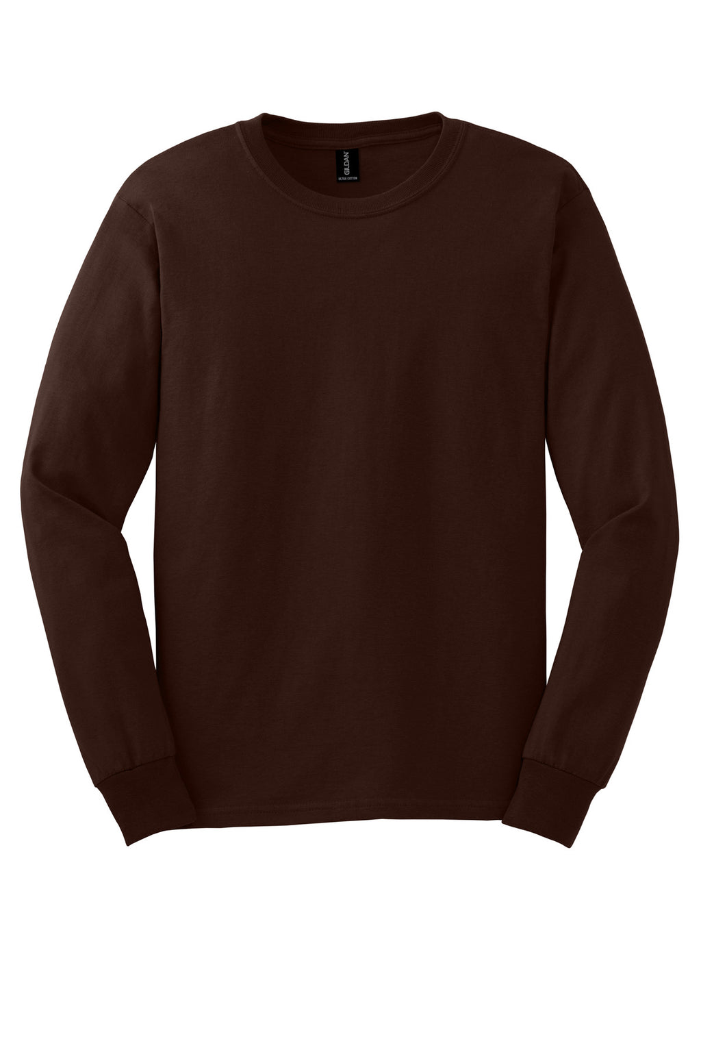 Front View of Dark Chocolate Gildan - Ultra Cotton 100% US Cotton Long Sleeve T-Shirt. G2400