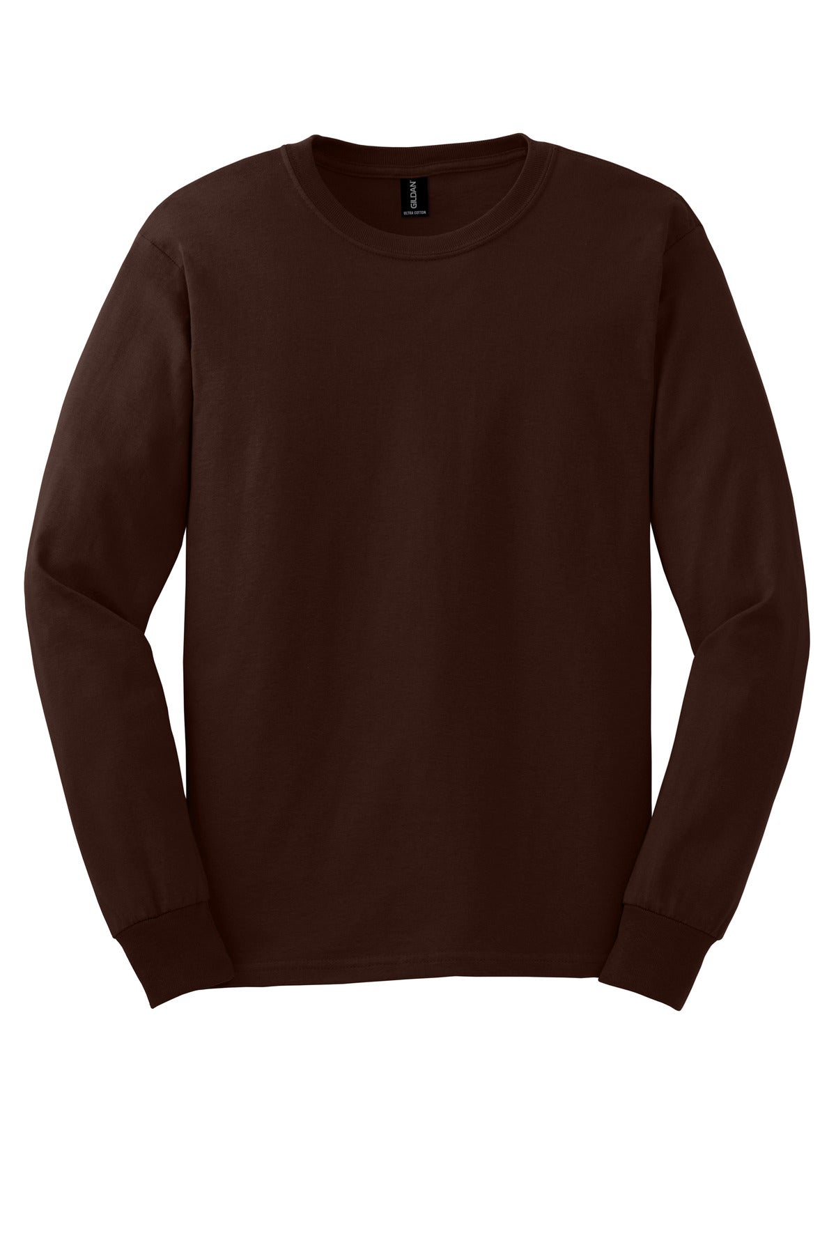 Front View of Dark Chocolate Gildan - Ultra Cotton 100% US Cotton Long Sleeve T-Shirt. G2400