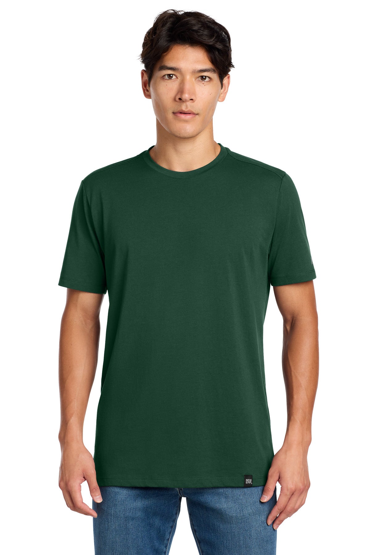 Front View of Dark Green New Era Heritage Blend Crew Tee. NEA100