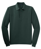 Front View of Dark Green Port Authority Silk Touch Long Sleeve Polo. K500LS