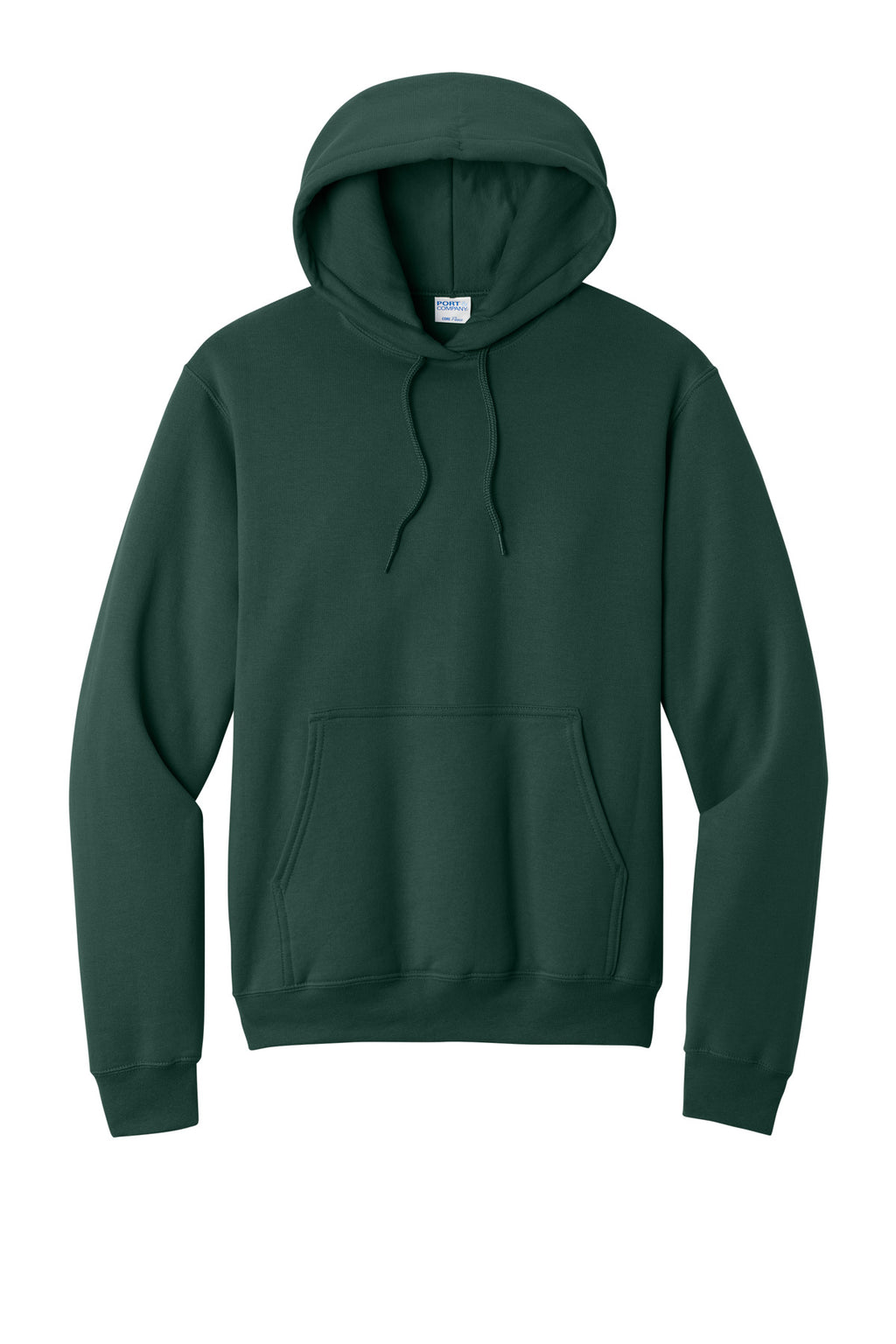 Front View of Dark Green Port & Co Core Fleece Pullover Hooded Sweatshirt. PC78H