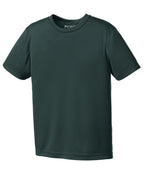 Front View of Dark Green Port & Co Youth Performance Tee. PC380Y