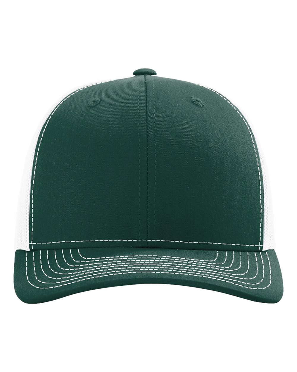 Front View of Dark Green/ White Snapback Trucker Cap - 112