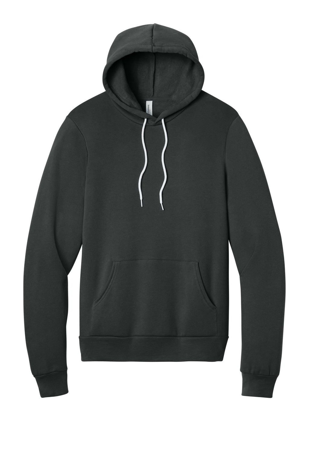 Front View of Dark Grey BELLA+CANVAS Unisex Sponge Fleece Pullover Hoodie. BC3719