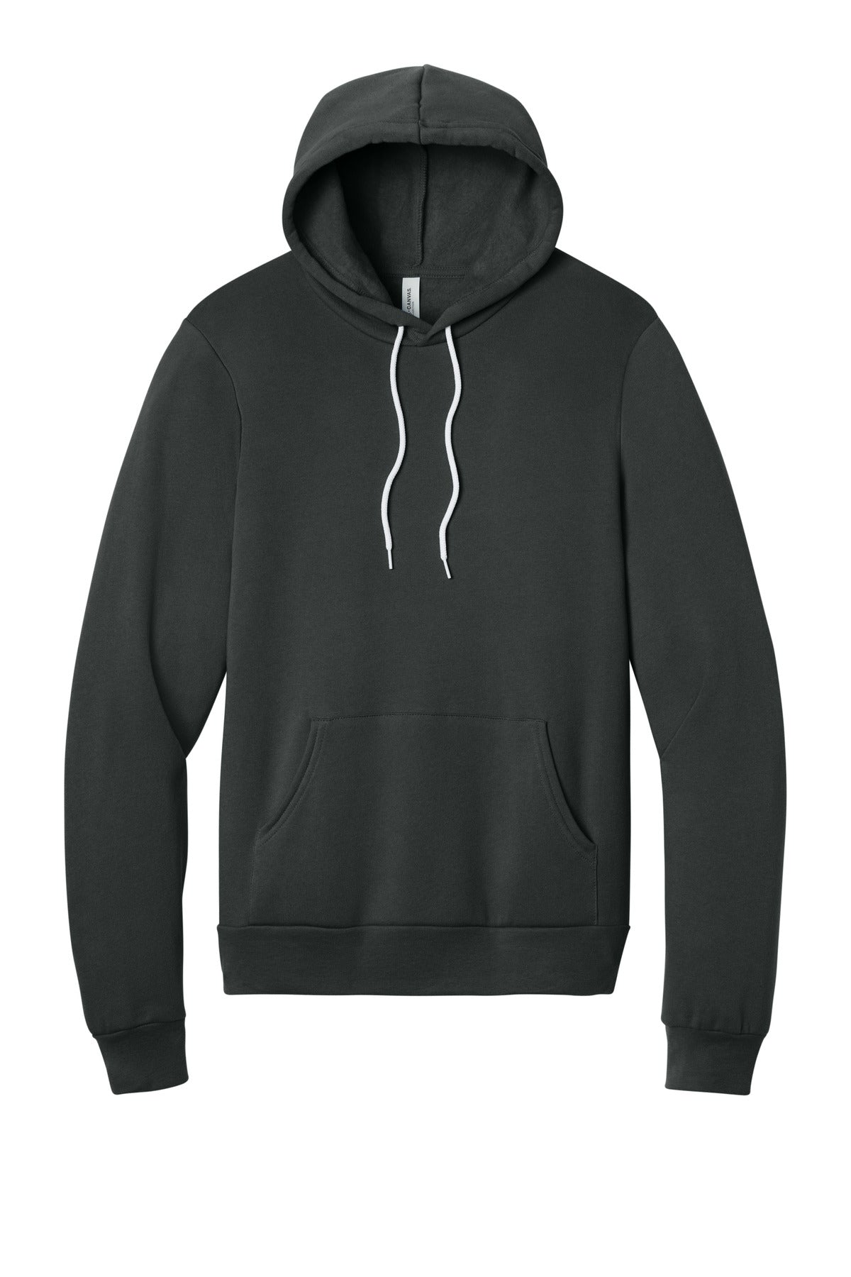 Front View of Dark Grey BELLA+CANVAS Unisex Sponge Fleece Pullover Hoodie. BC3719
