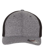 Front View of Dark Heather Grey/ Black Mélange Trucker Cap - 6311