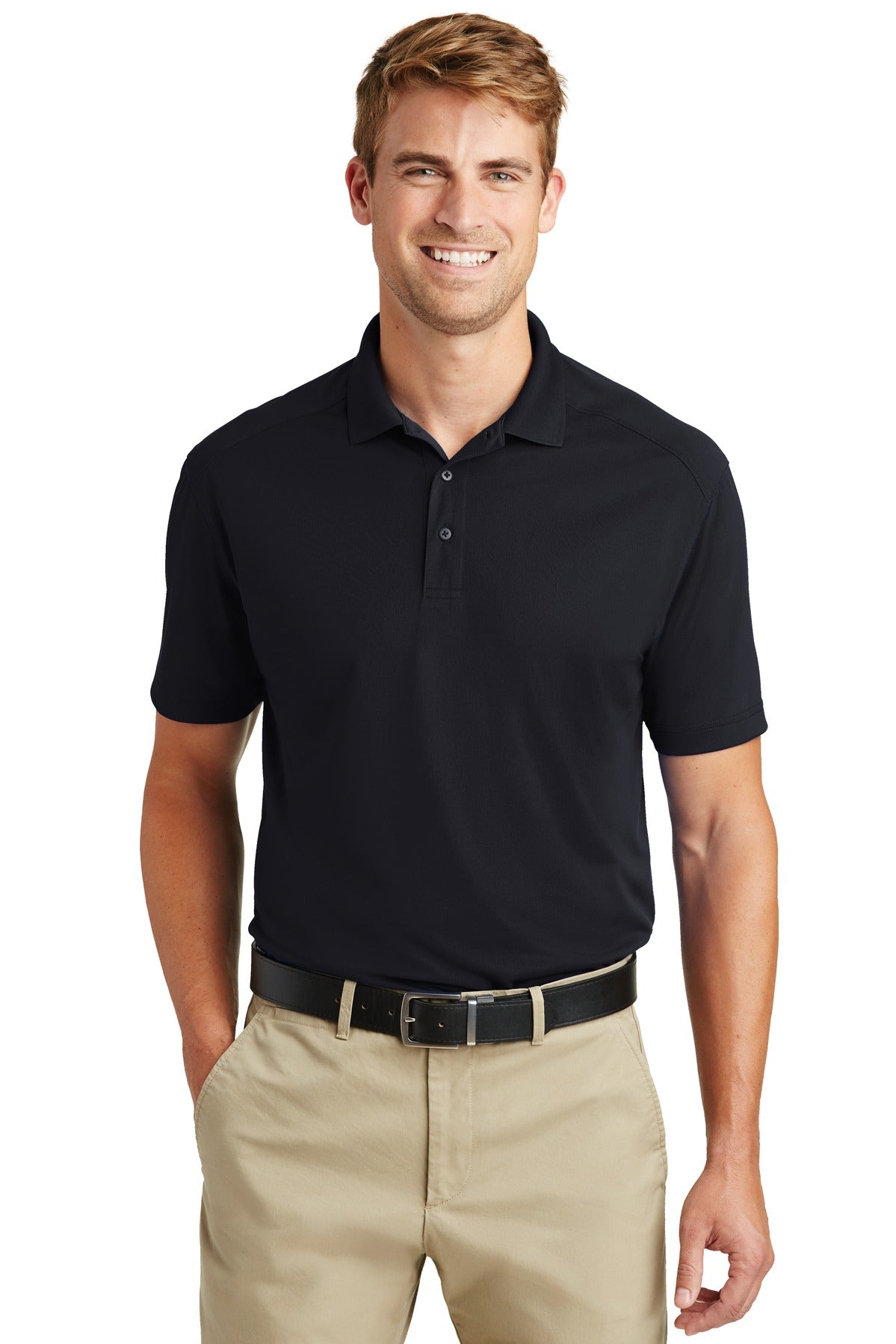 Front View of Dark Navy CornerStone Select Lightweight Snag-Proof Polo. CS418