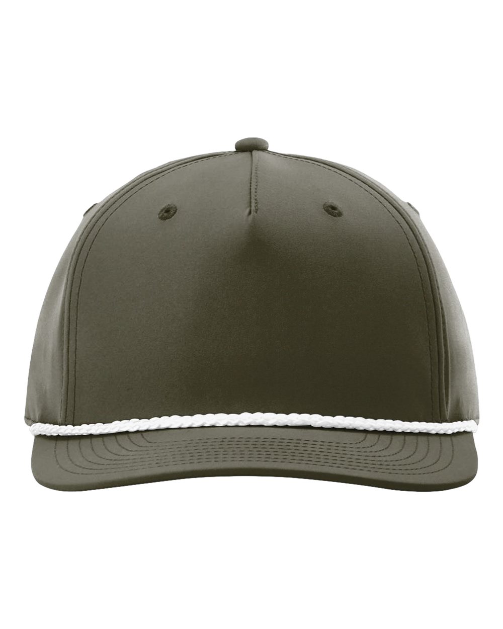 Front View of Dark Olive Green/ White Five Panel Classic Rope Cap - 258