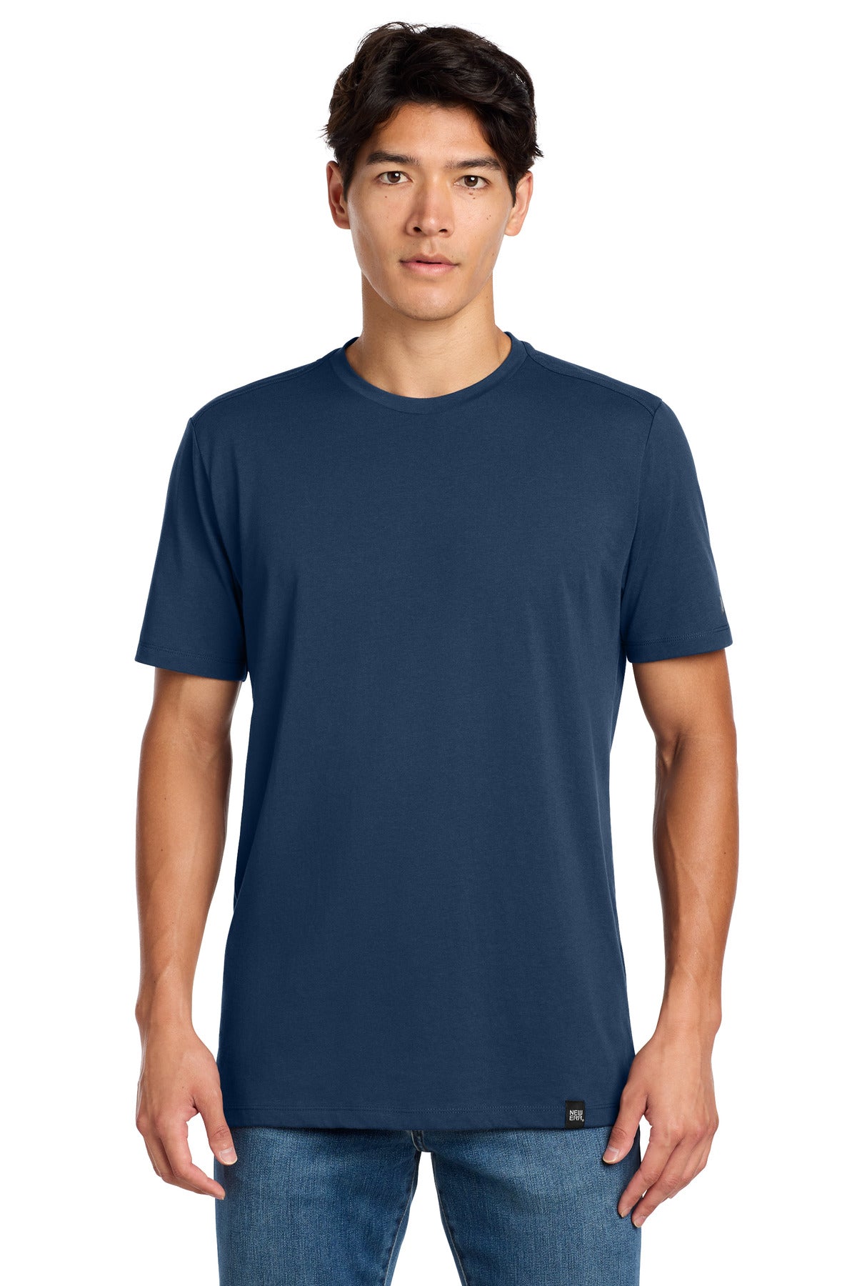 Front View of Dark Royal New Era Heritage Blend Crew Tee. NEA100
