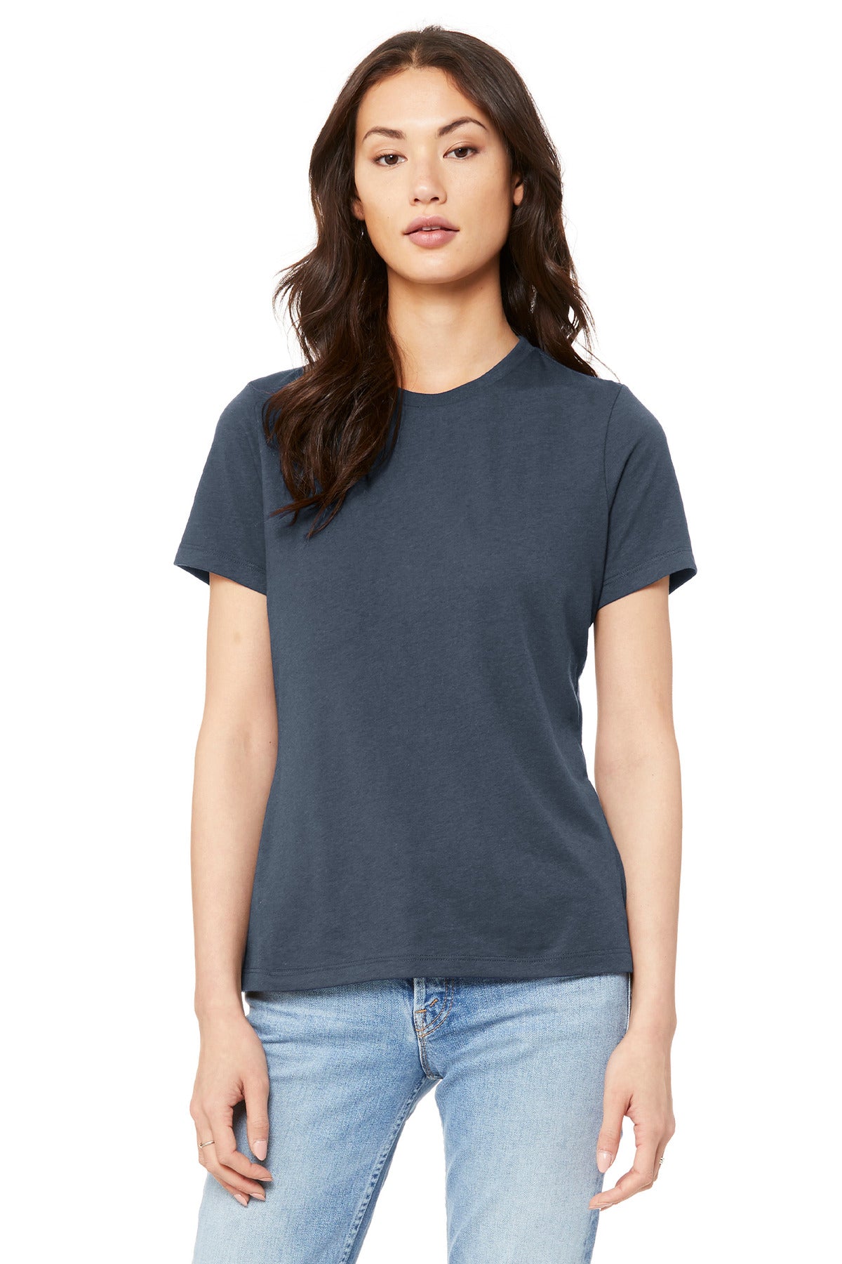 Front View of DarkGrey BELLA+CANVAS Women's Relaxed Jersey Short Sleeve Tee. BC6400