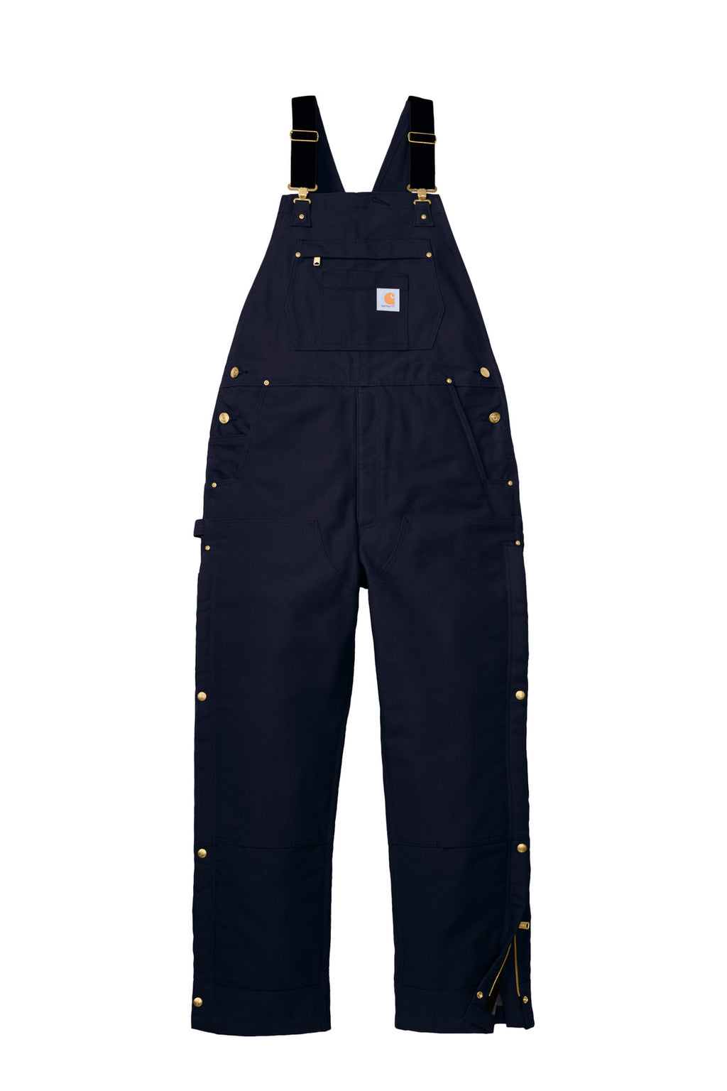 Front View of DarkNavy Carhartt Firm Duck Insulated Bib Overalls CT106672