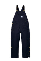 Front View of DarkNavy Carhartt Firm Duck Insulated Bib Overalls CT106672