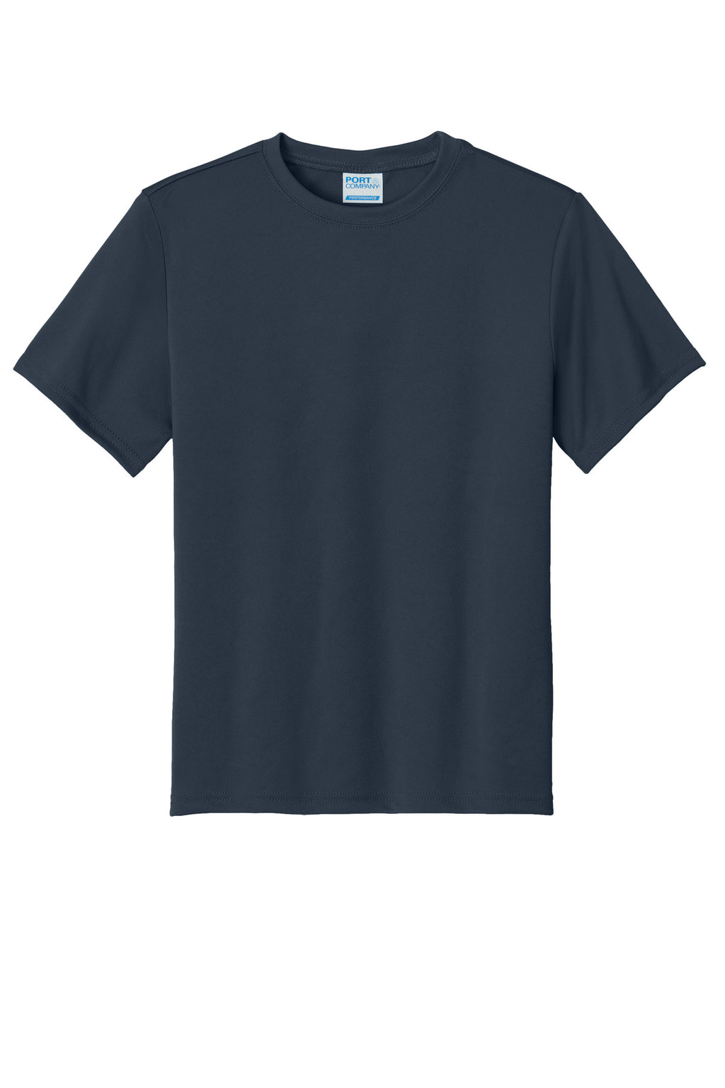 Front View of Deep Navy Port & Co Youth Performance Tee. PC380Y