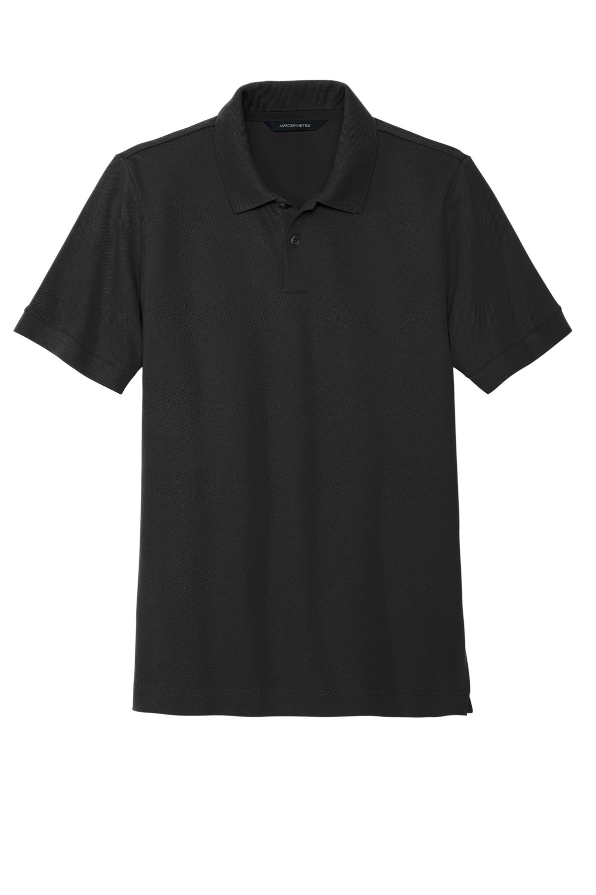 Front View of DeepBlack Mercer+Mettle Stretch Heavyweight Pique Polo MM1000