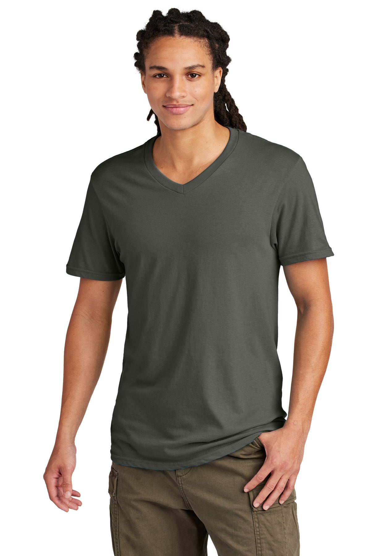 Front View of DeepestGry District Very Important Tee V-Neck. DT6500