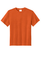 Front View of DeepOrange Port & Co Youth Performance Tee. PC380Y