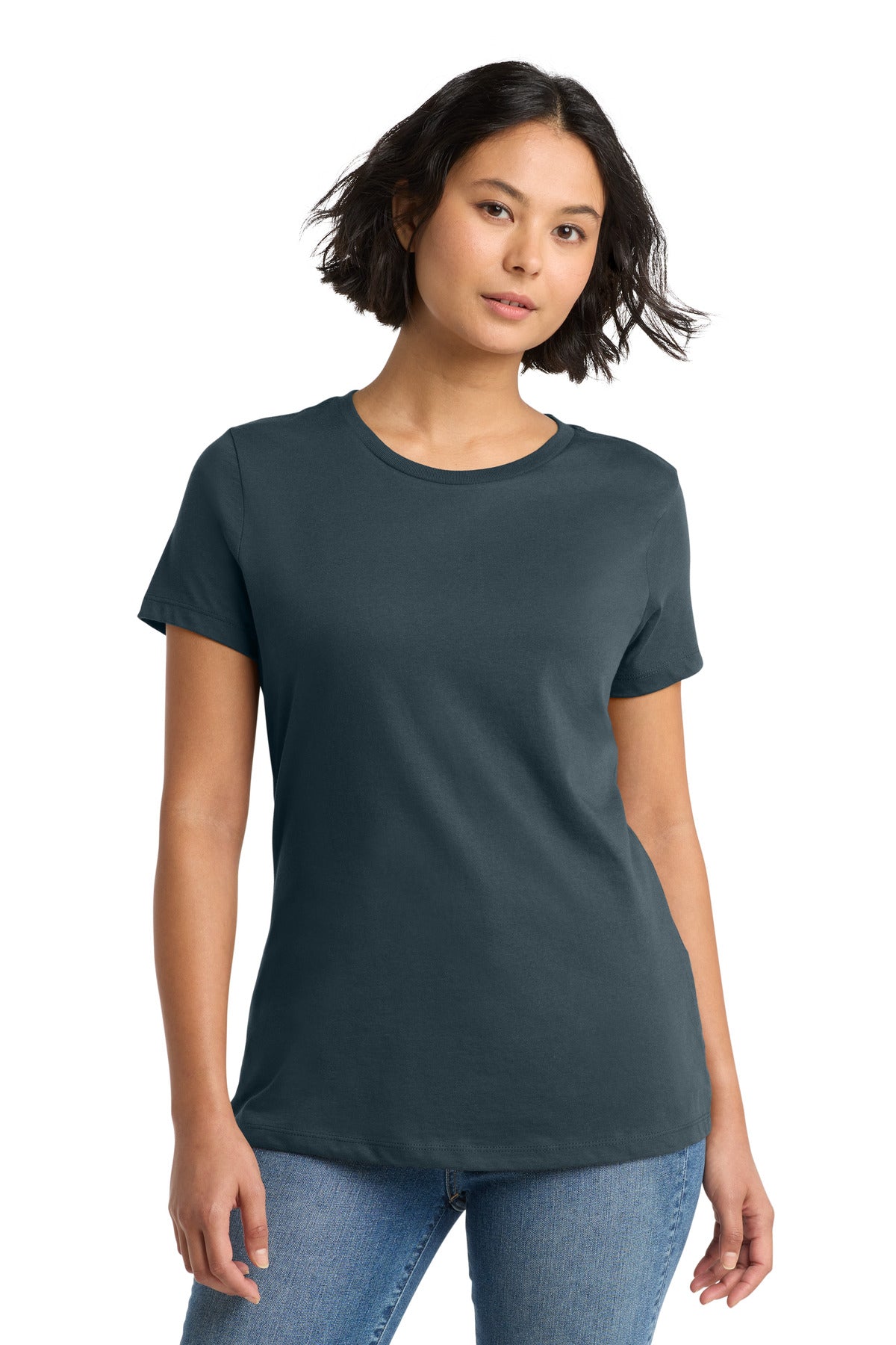 Front View of DeepStlBlu District Women's Perfect Weight Tee. DM104L