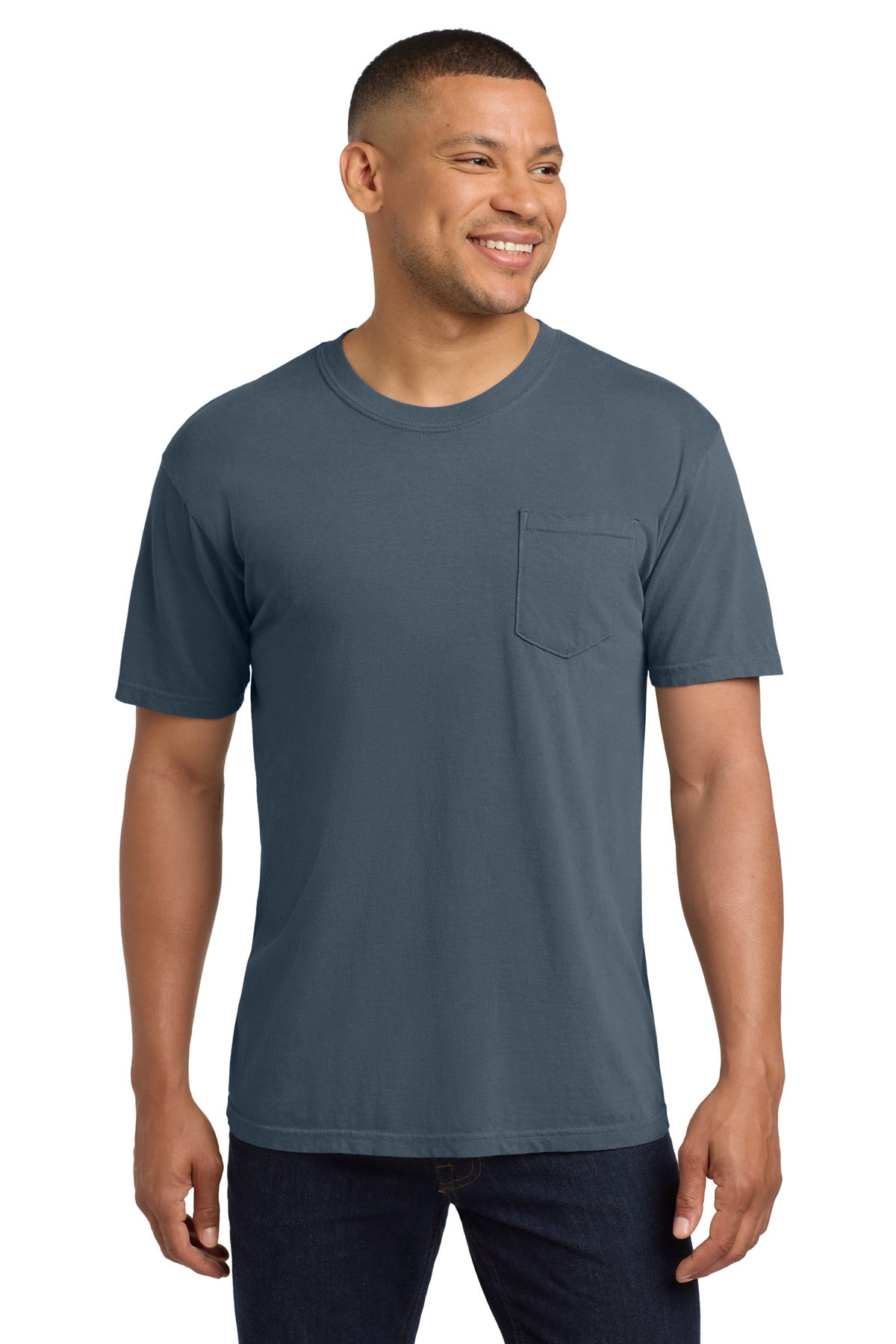 Front View of Denim COMFORT COLORS Heavyweight Ring Spun Pocket Tee. 6030