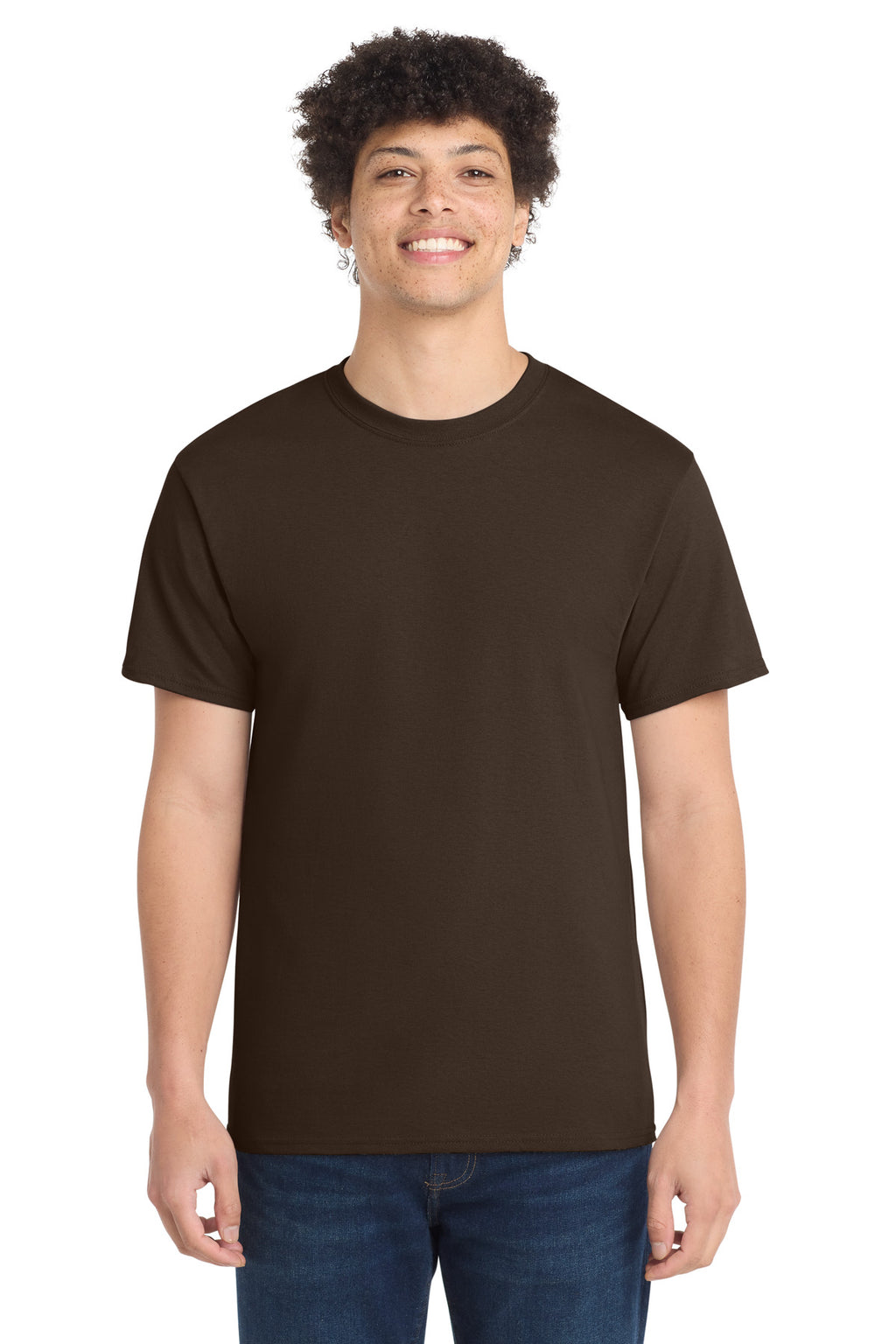 Front View of Dk Choc Brown Port & Co Core Cotton Tee. PC54