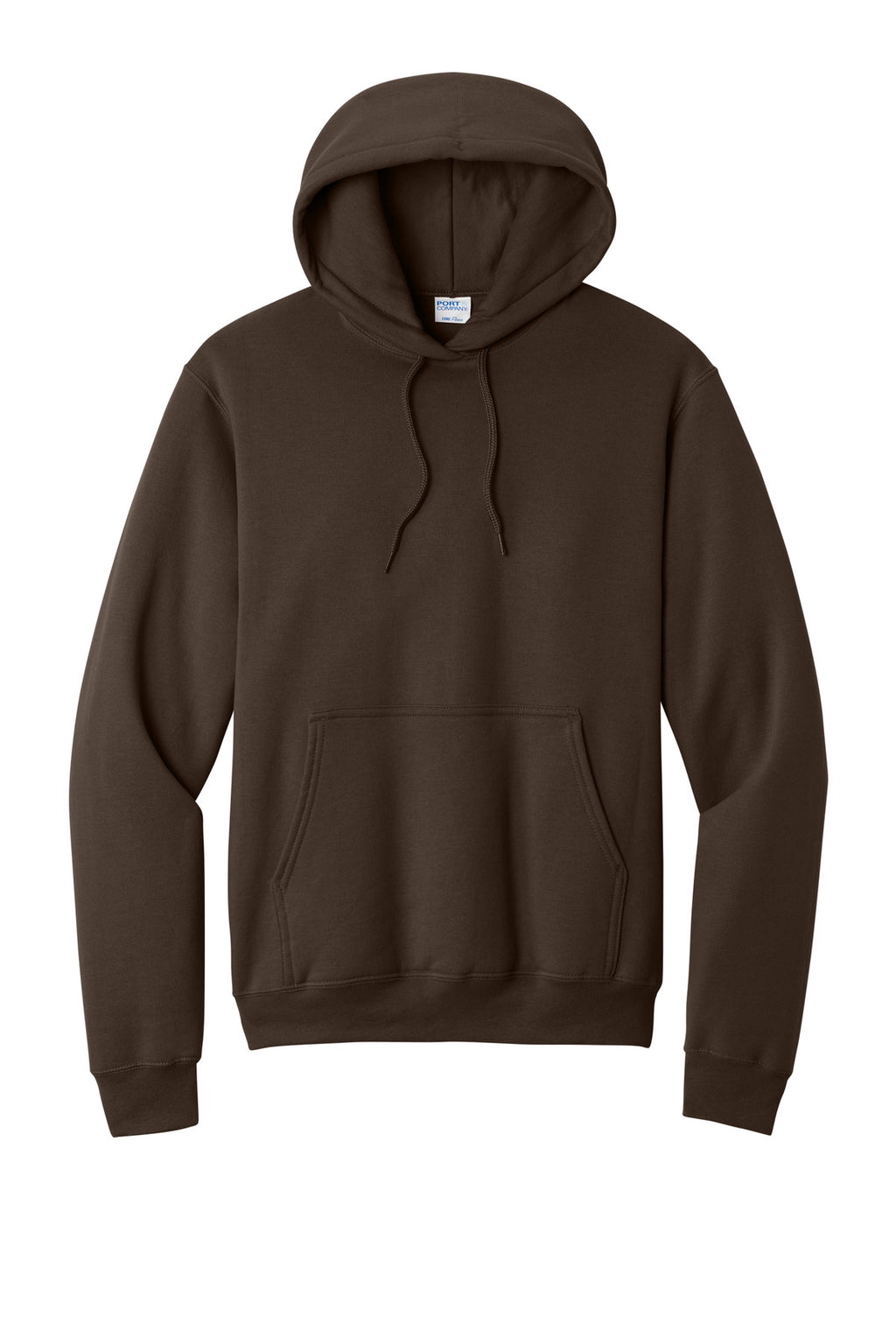 Front View of Dk Choc Brown Port & Co Core Fleece Pullover Hooded Sweatshirt. PC78H