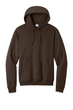 Front View of Dk Choc Brown Port & Co Core Fleece Pullover Hooded Sweatshirt. PC78H