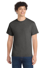 Front View of Dk Hthr Grey Port & Co Core Cotton Tee. PC54