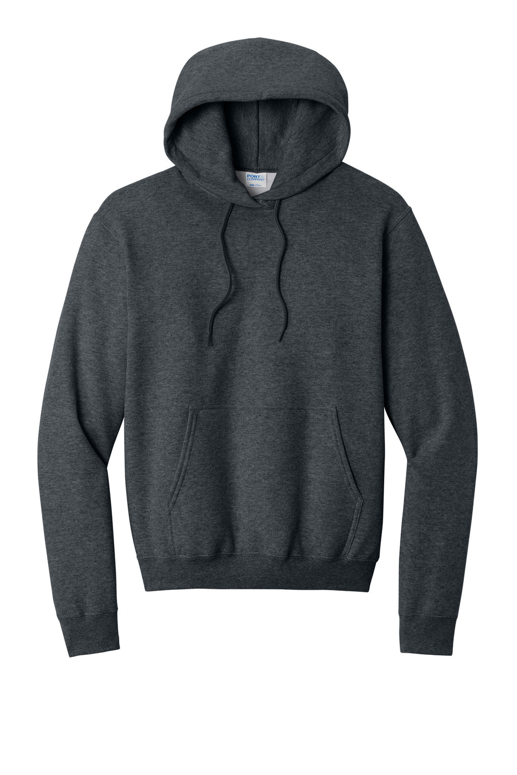Front View of Dk Hthr Grey Port & Co Core Fleece Pullover Hooded Sweatshirt. PC78H