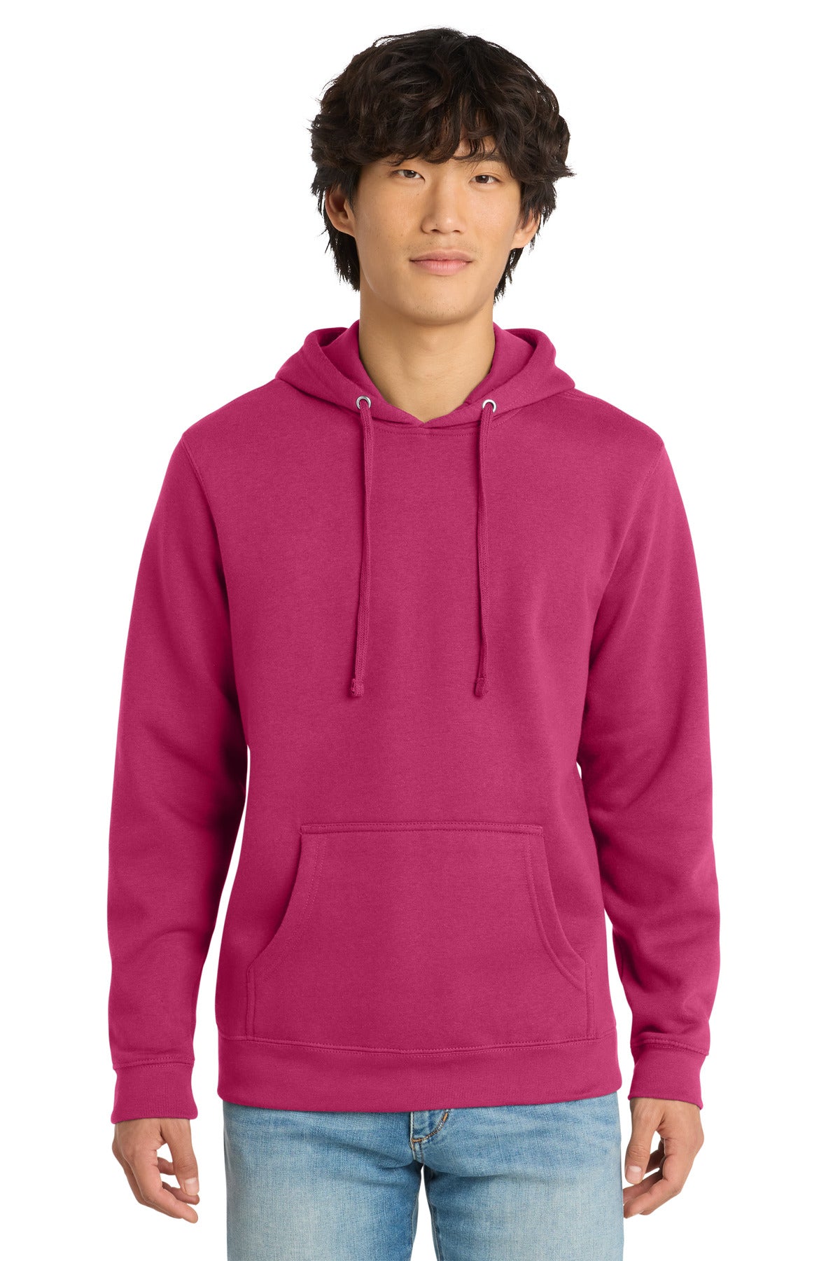 Front View of DkFuchsia District V.I.T. Fleece Hoodie DT6100