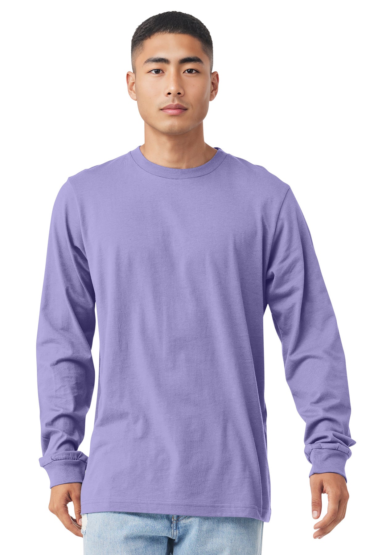 Front View of DkLavender BELLA+CANVAS Unisex Jersey Long Sleeve Tee. BC3501