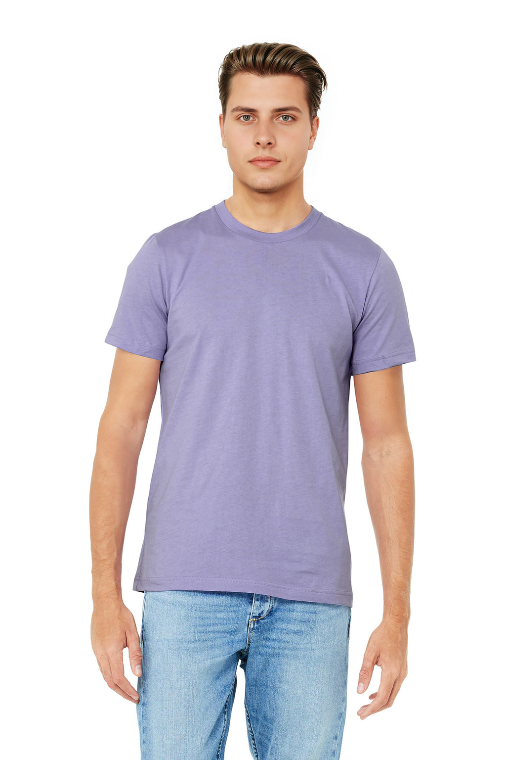 Front View of DkLavender BELLA+CANVAS Unisex Jersey Short Sleeve Tee. BC3001