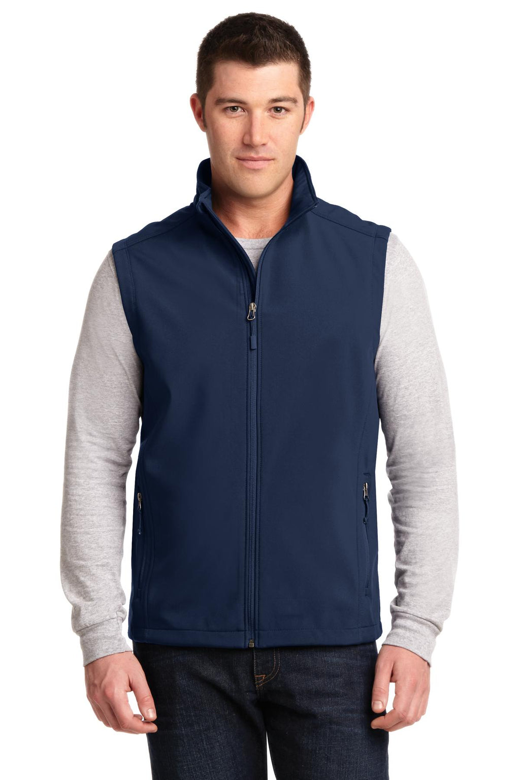 Front View of Dress Blue Nvy Port Authority Core Soft Shell Vest. J325