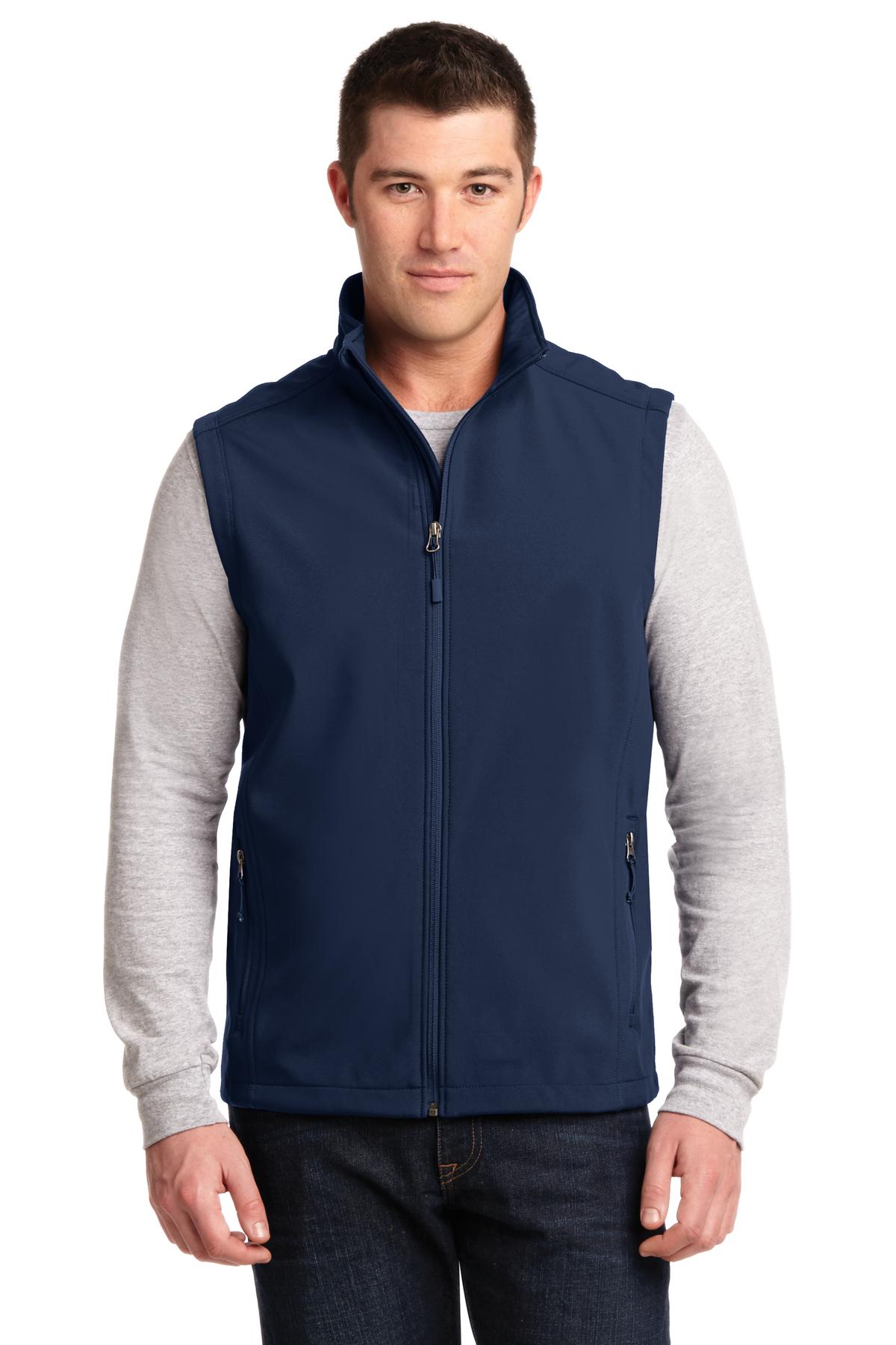 Front View of Dress Blue Nvy Port Authority Core Soft Shell Vest. J325