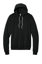 Front View of DTG Black BELLA+CANVAS Unisex Sponge Fleece Pullover Hoodie. BC3719