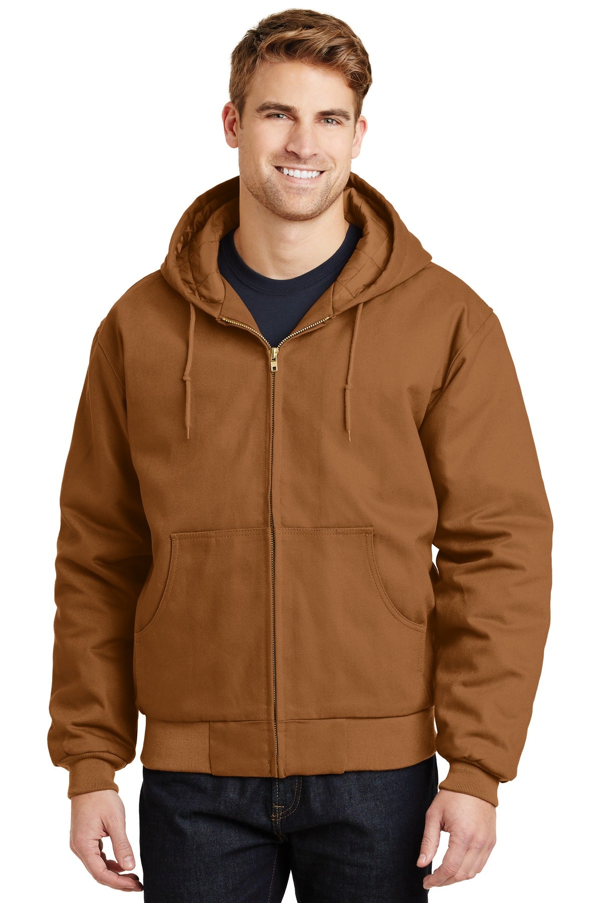 Front View of Duck Brown CornerStone - Duck Cloth Hooded Work Jacket. J763H