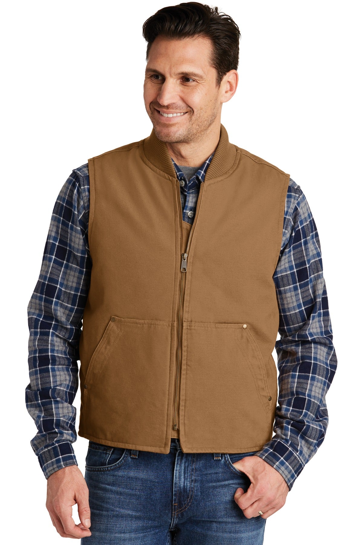 Front View of Duck Brown CornerStone Washed Duck Cloth Vest. CSV40