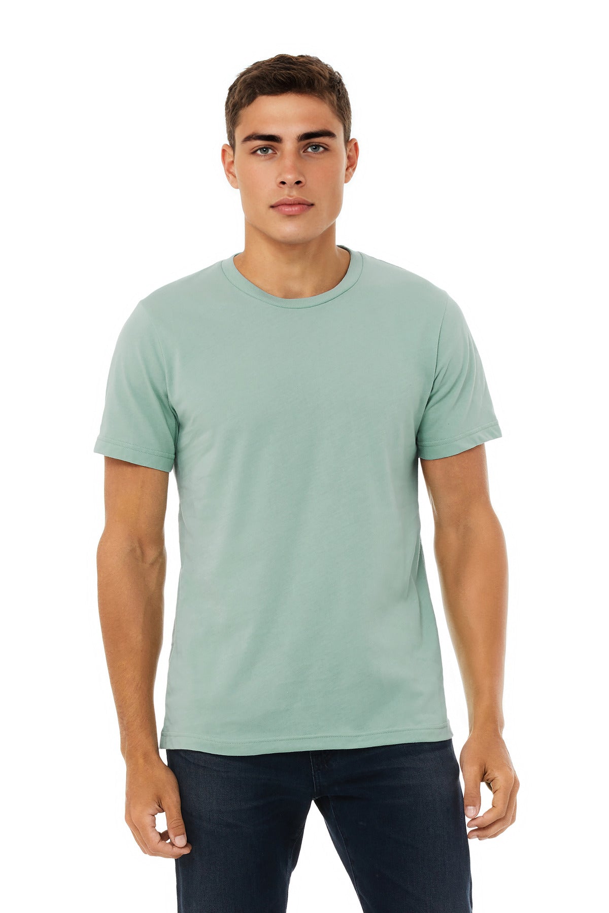 Front View of DustyBlue BELLA+CANVAS Unisex Jersey Short Sleeve Tee. BC3001
