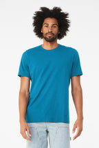 Front View of ElecBlue BELLA+CANVAS Unisex Jersey Short Sleeve Tee. BC3001