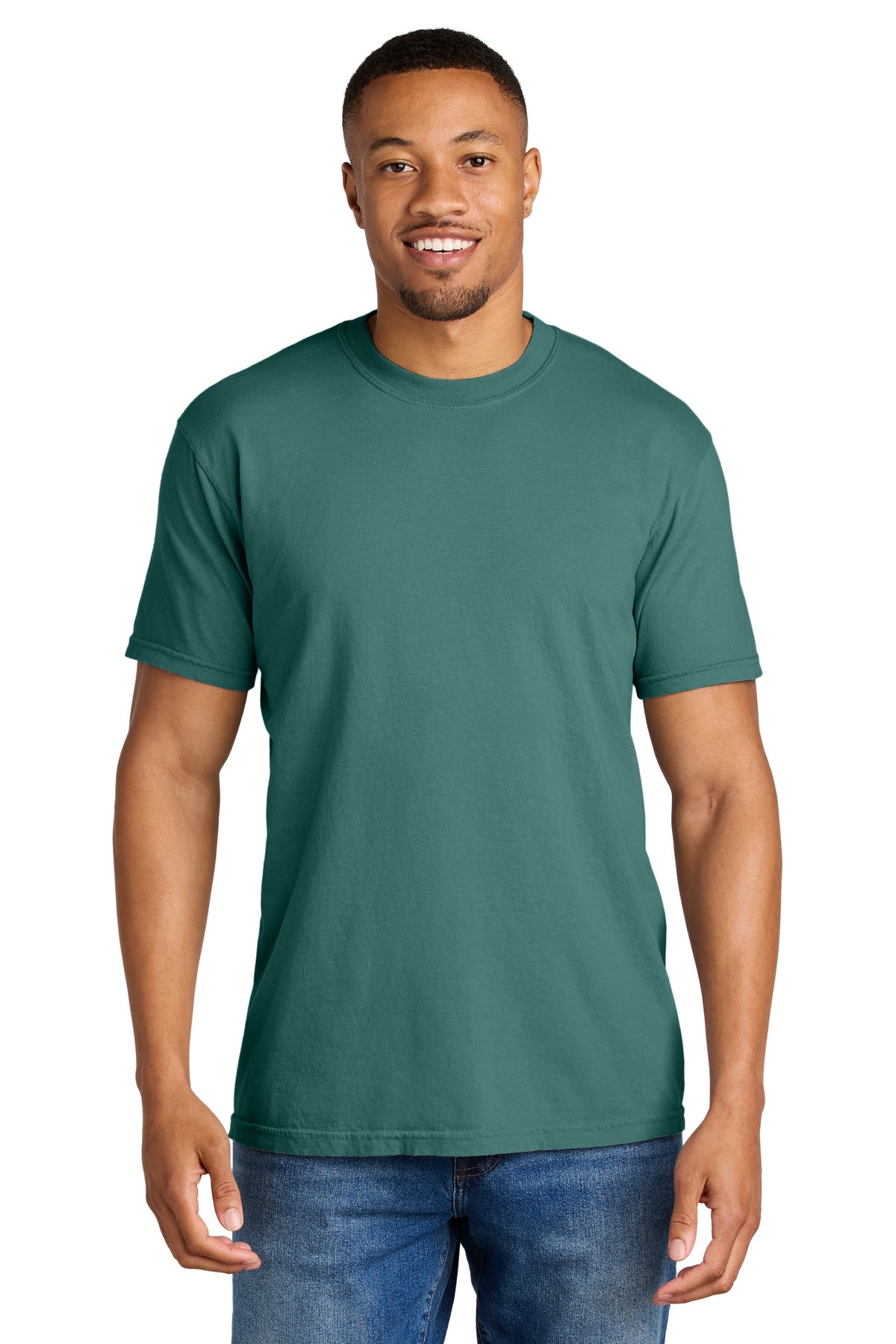 Front View of Emerald COMFORT COLORS Heavyweight Ring Spun Tee. 1717