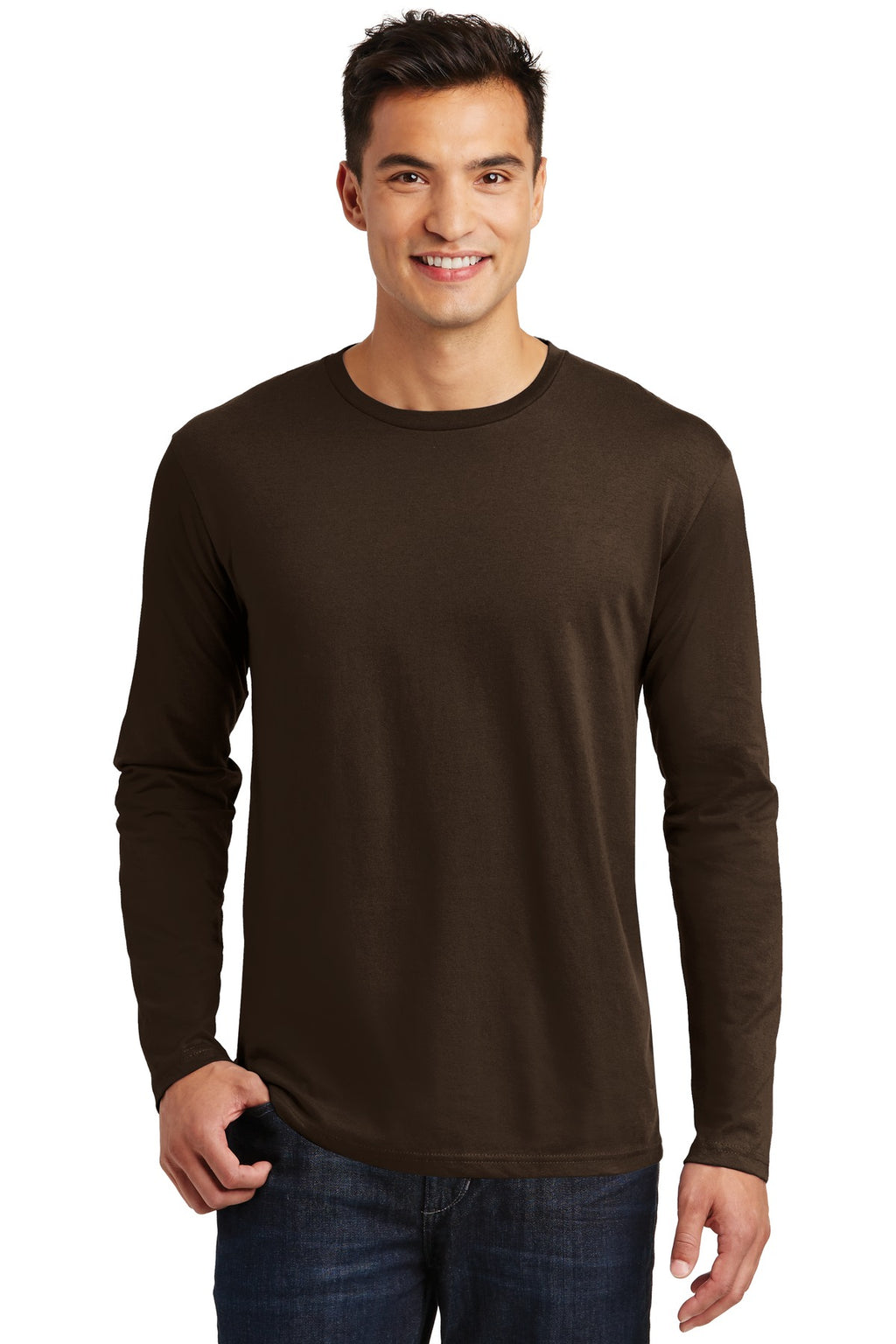 Front View of Espresso District Perfect Weight Long Sleeve Tee. DT105