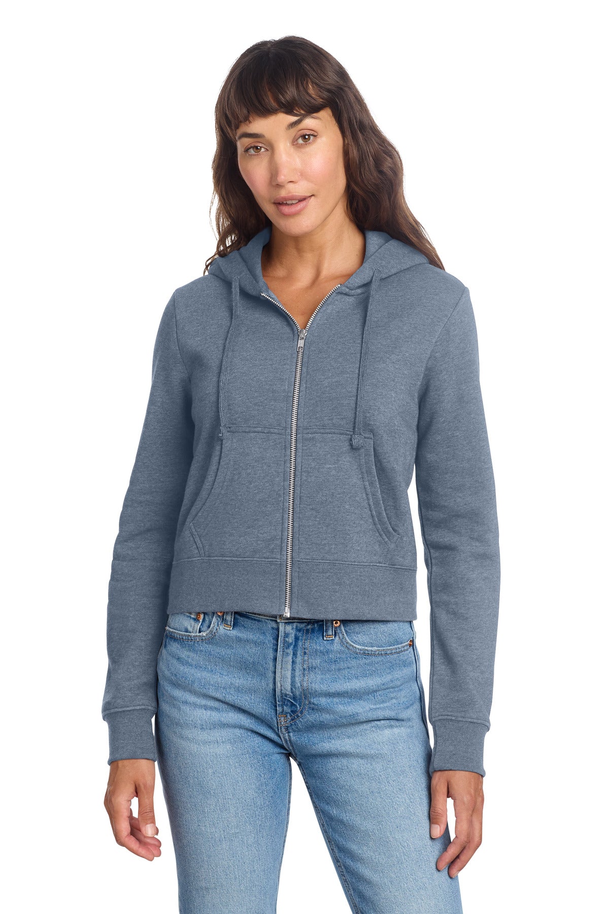Front View of FlntBluHtr District Women's V.I.T. Fleece Full-Zip Hoodie DT6103