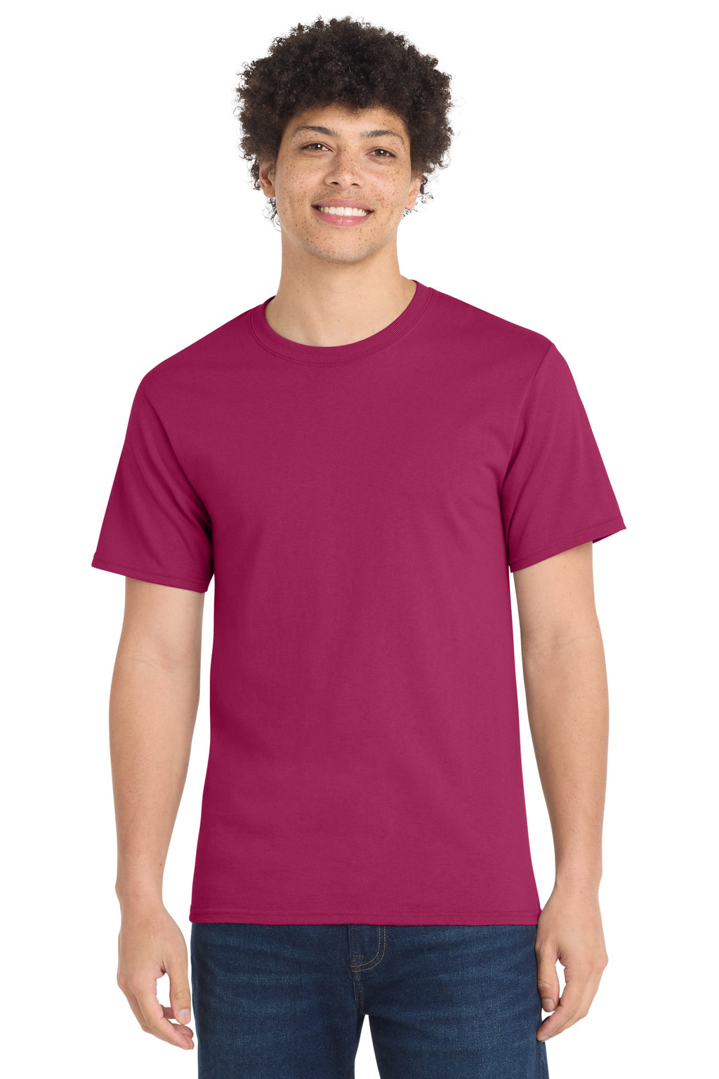 Front View of FlushPink Port & Co Essential Tee. PC61