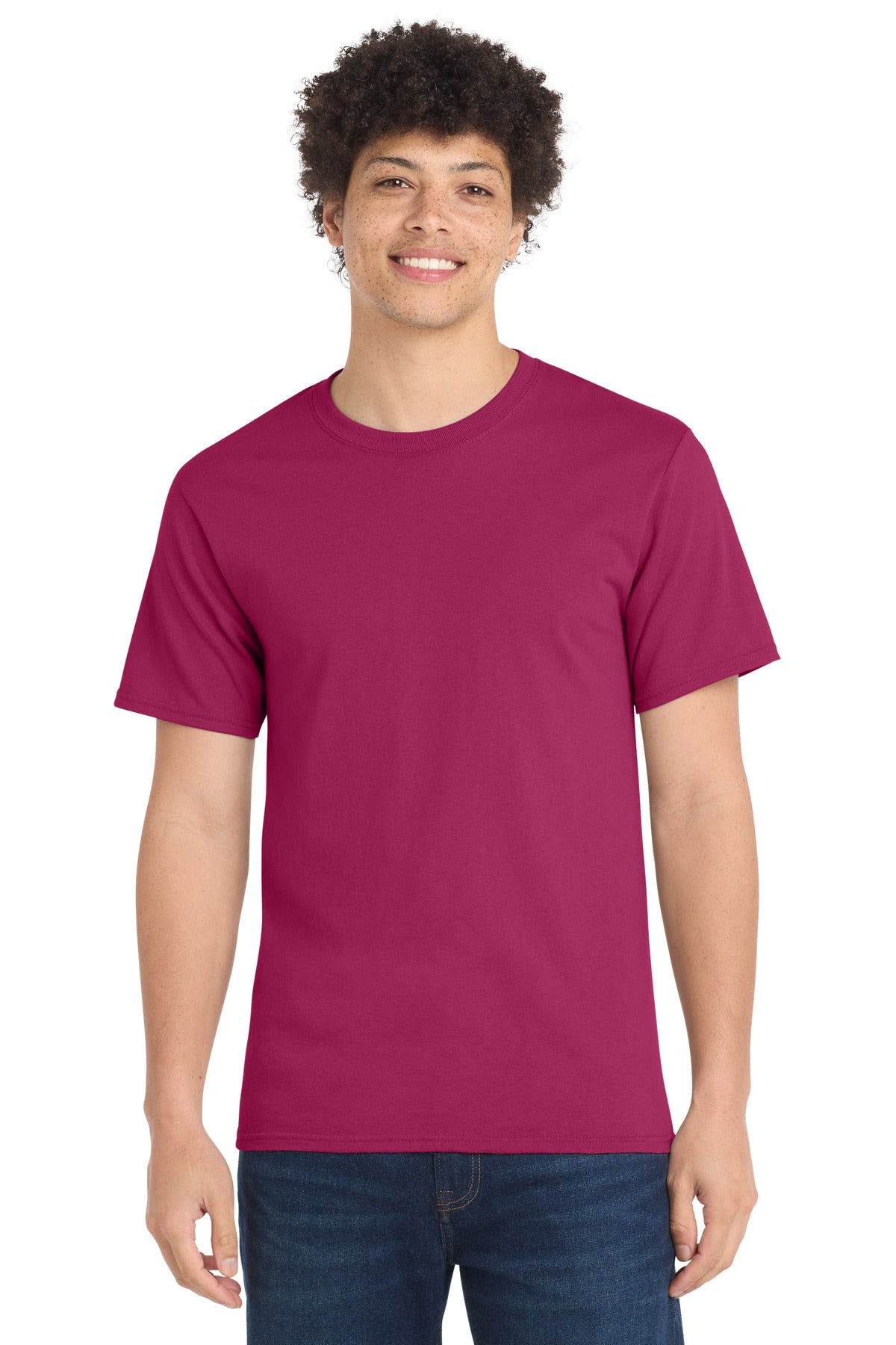 Front View of FlushPink Port & Co Essential Tee. PC61